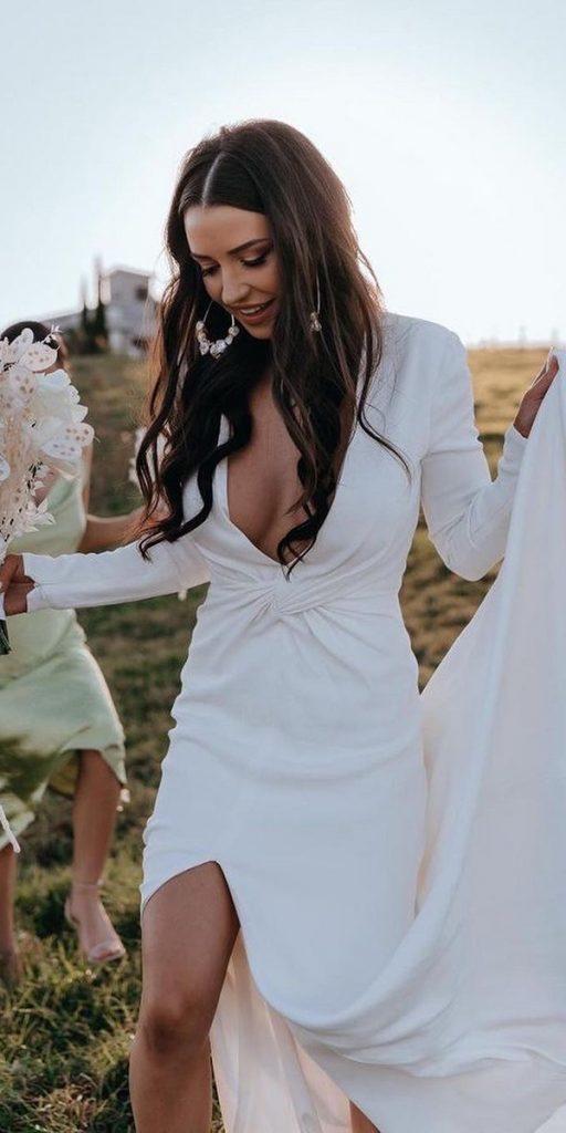 simple wedding dresses with sleeves sheath deep v neckline country galialahav