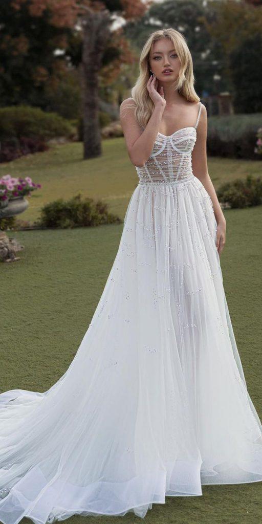 summer wedding dresses a line with spaghetti straps rustic julievinobridal