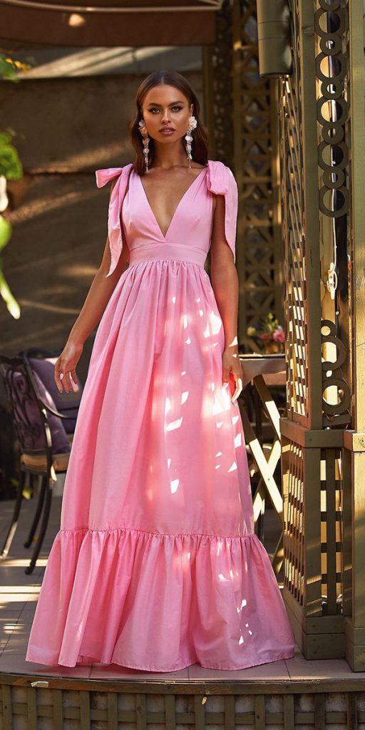  summer wedding guest dresses long pink v neckline simple alamourthelabel