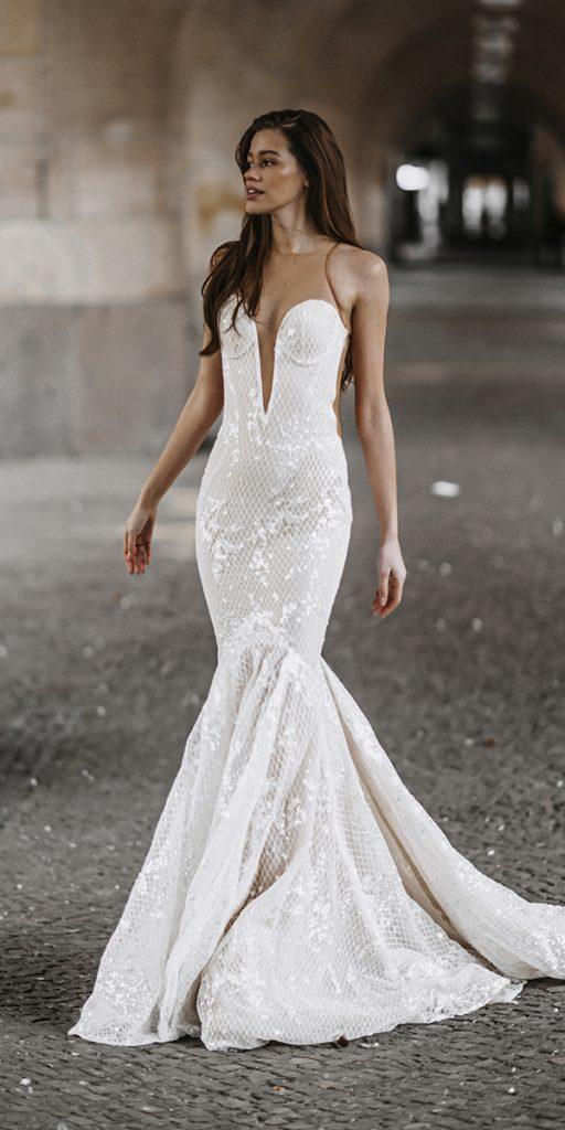 sweetheart mermaid wedding dresses strapless neckline sequins sexy beach galia lahav