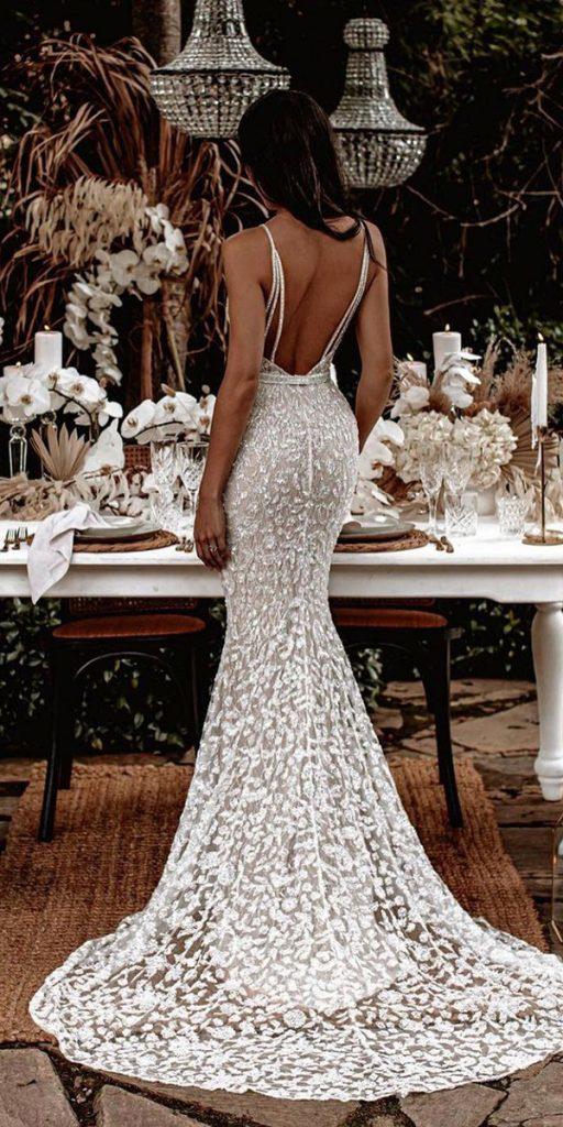 trumpet wedding dresses beach sexy with spaghetti straps train berta