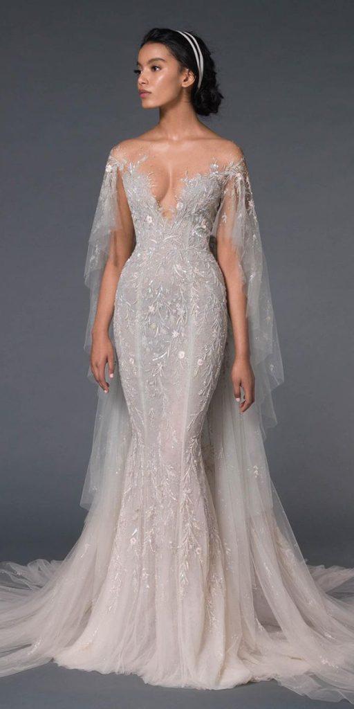 trumpet wedding dresses floral with cape sexy paolo_sebastia