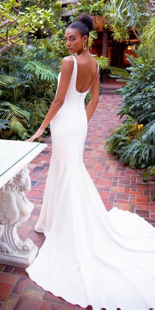 trumpet wedding dresses low back simple with spaghetti straps train jennyyoonyc