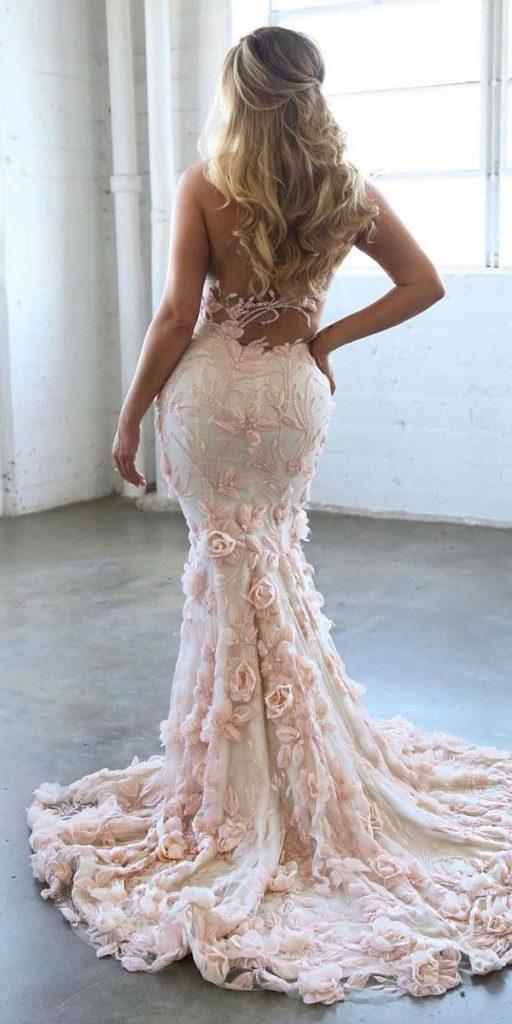 trumpet wedding dresses sexy with 3d floral blush vierobridal
