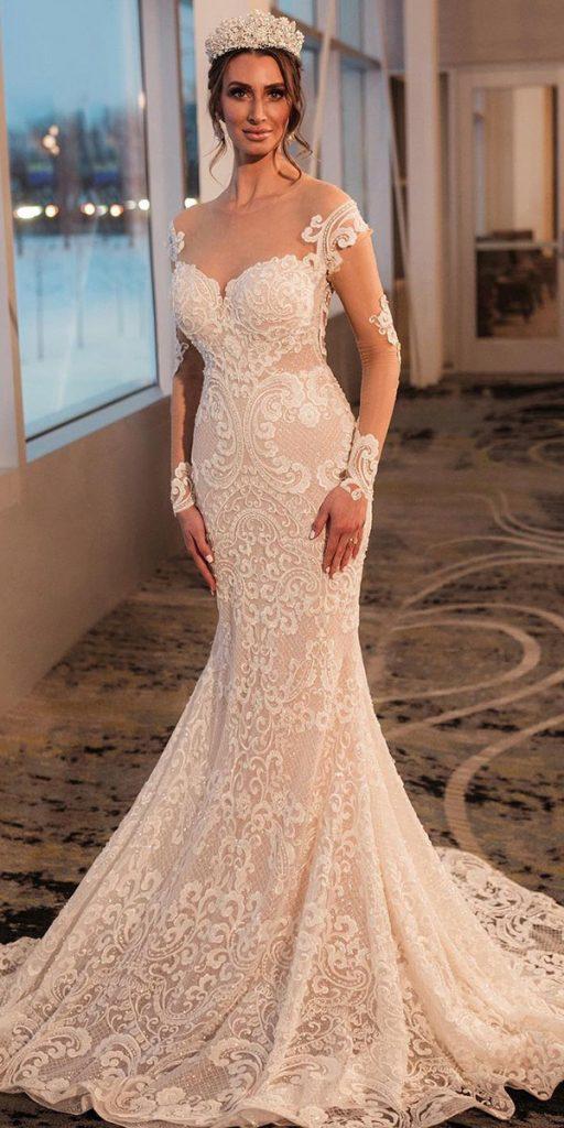 wedding dresses with lace sleeves mermaid train naama_and_anat