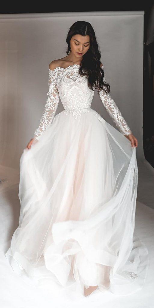 wedding dresses with lace sleeves off the shoulder oliviabottega
