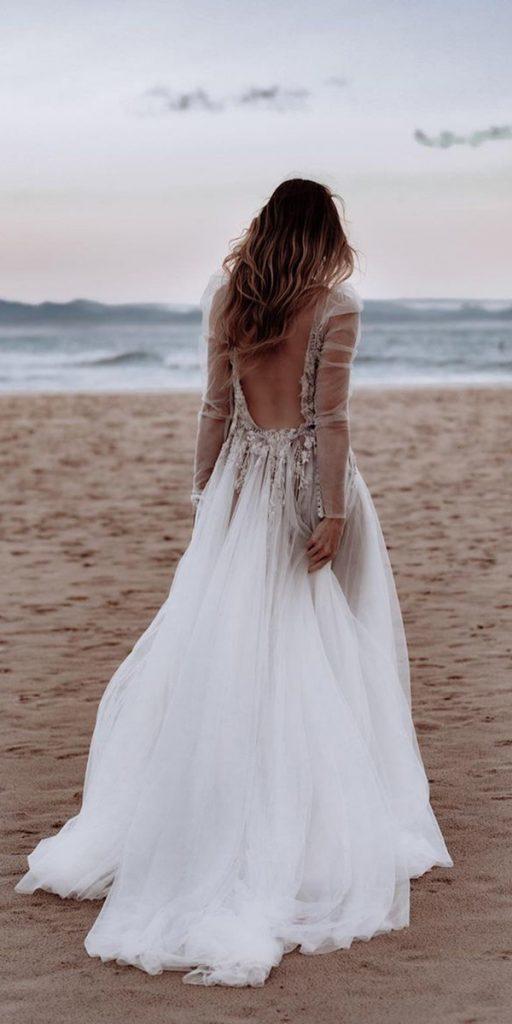 beach destination wedding dresses with long sleeves open back leahdagloria