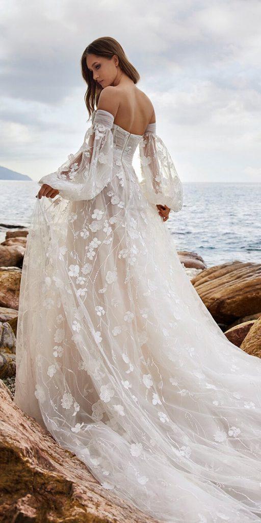 beach wedding dresses a line off the shoulder with sleeves ines di santo