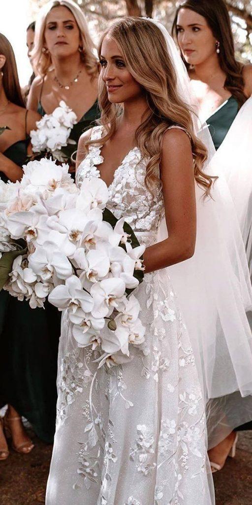 beach wedding dresses a line v neckline floral boho arivilloso