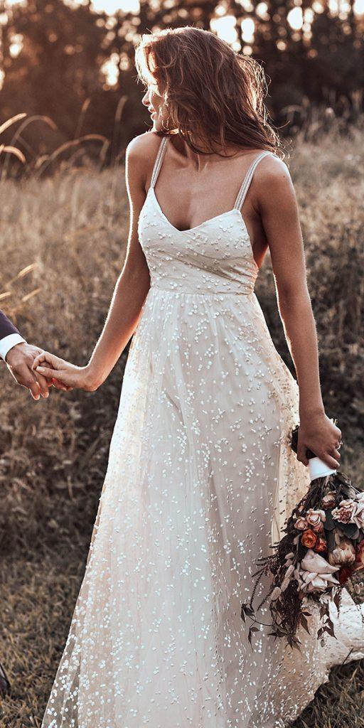beach wedding dresses a line with spaghetti straps bohemian grace loves lace