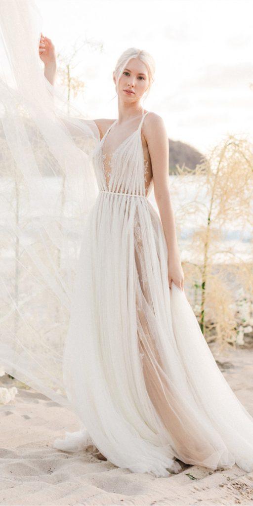 beach wedding dresses a line with spaghetti straps boho watters