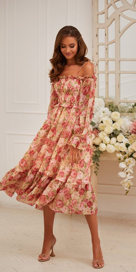 Floral Tea-Length Dress for Beach Weddings