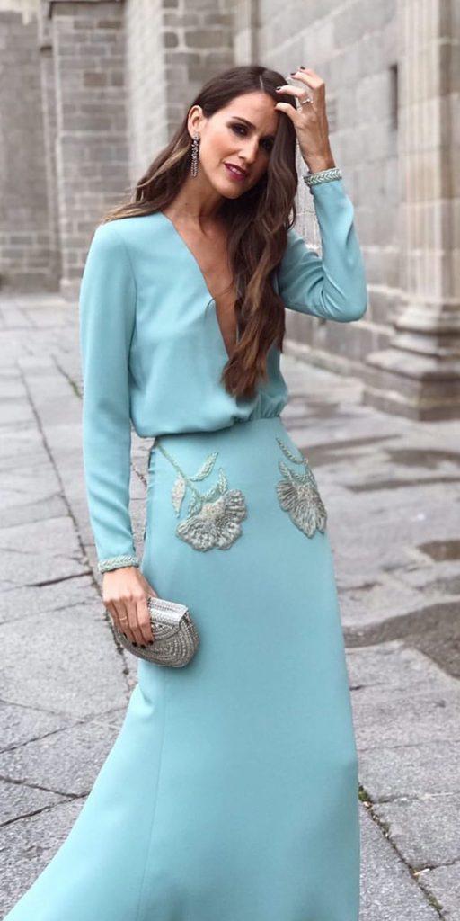 best mother of the bride dresses sheath with long sleeves blue deep v neckline mjsuarez