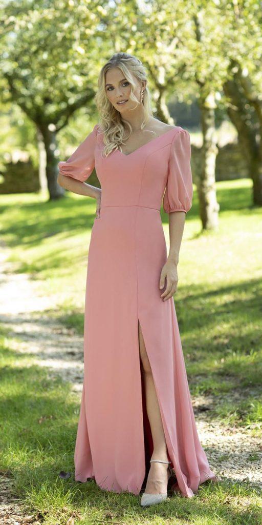 blush pink mother of the bride dress long with cape sleeves simple truebride