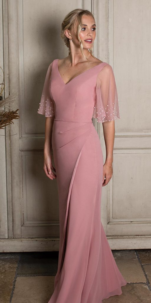 blush pink mother of the bride dress simple sheath with cap sleeves ture bride
