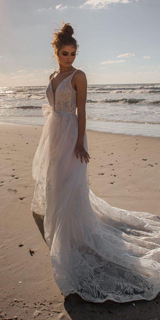 bohemian wedding dresses a line deep v neckline lace with train yanivpersy