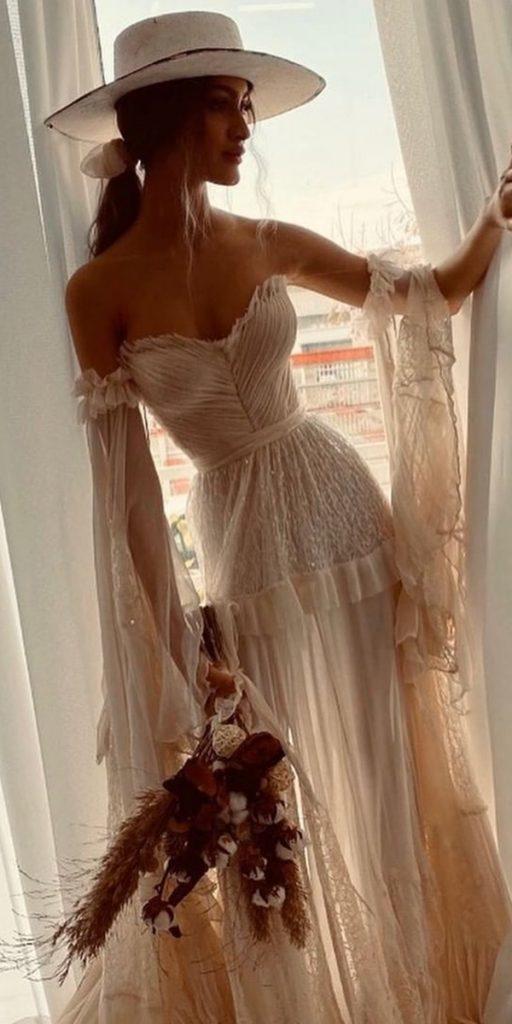bohemian wedding dresses a line sweetheart strapless neckline romantic meitalzano