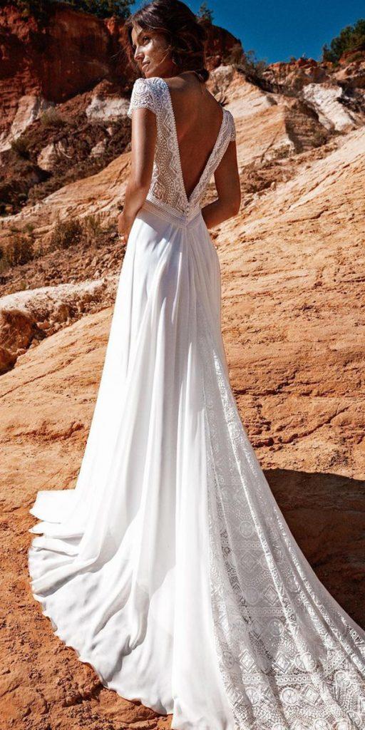bohemian wedding dresses v back with cap sleeves beach fabienne alagama