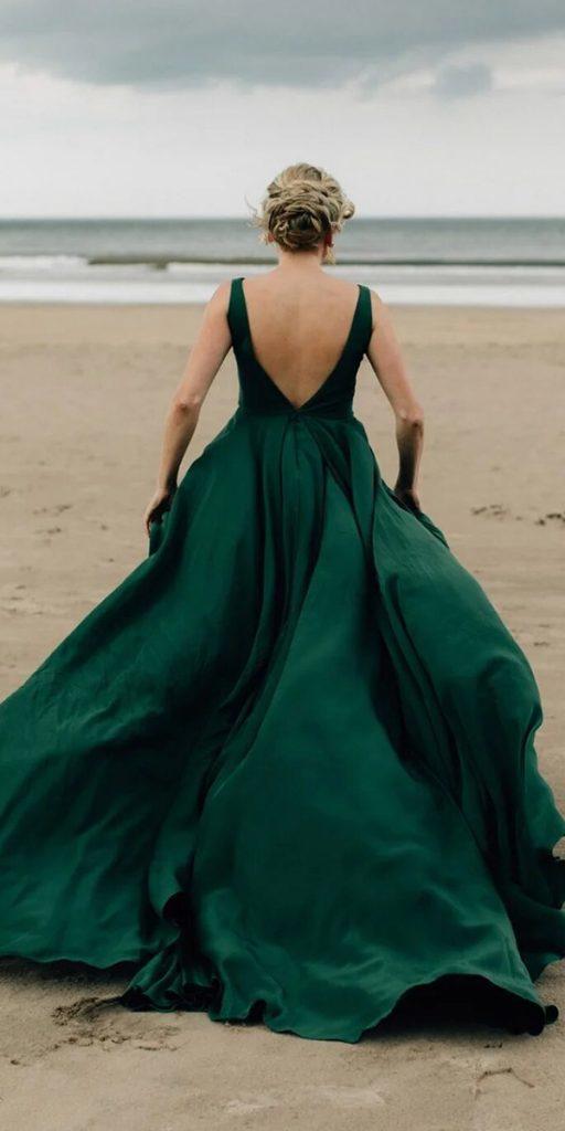 green wedding dresses simple low back dark green una couture