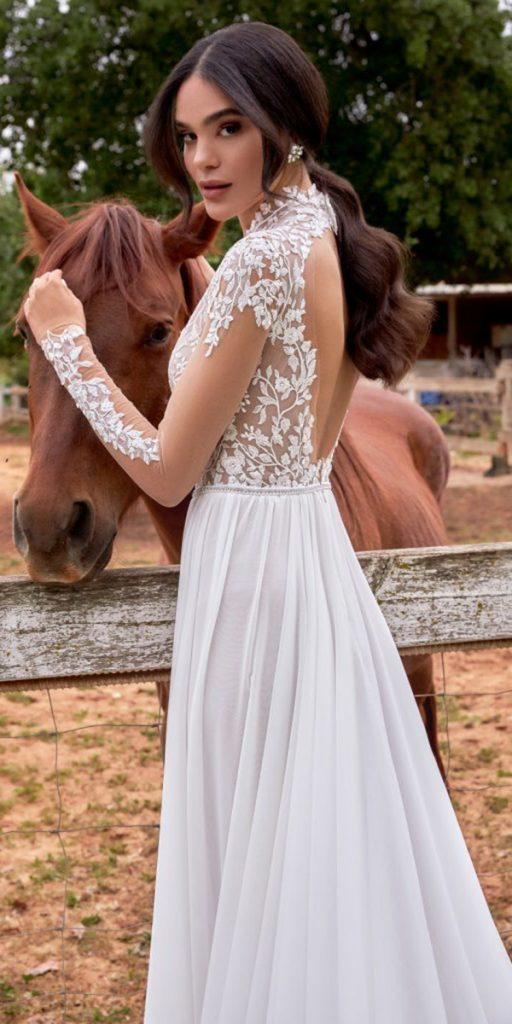 illusion long sleeve wedding dresses a line open back with sleeves julie vino
