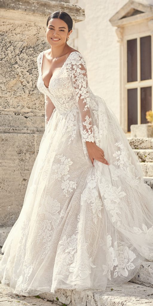 lace plus size wedding dresses a line with sleeves Sottero and Midgley