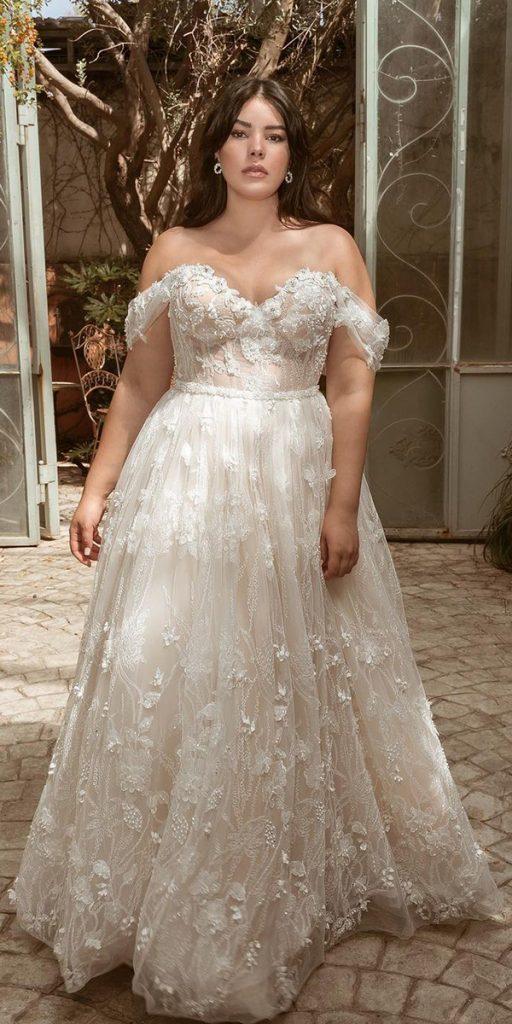 lace plus size wedding dresses off the shoulder strapless neckline galitrobinik