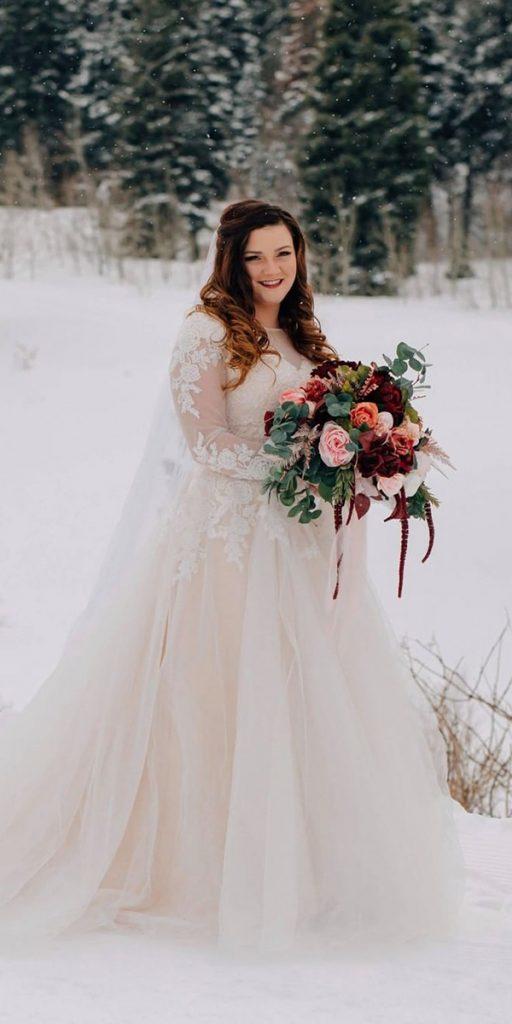 plus size ball gowns wedding dresses lace with long sleeves cocomelody