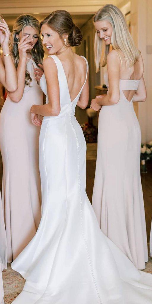 satin mermaid wedding dresses simple v back with train justinalexander