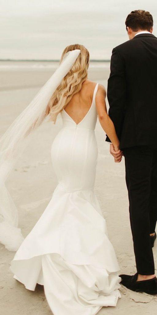 satin mermaid wedding dresses simple with spaghetti straps v back beach sarahseven