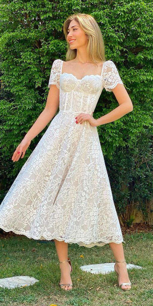 tea length wedding dresses vintage with cap sleeves lace isabellanarchi