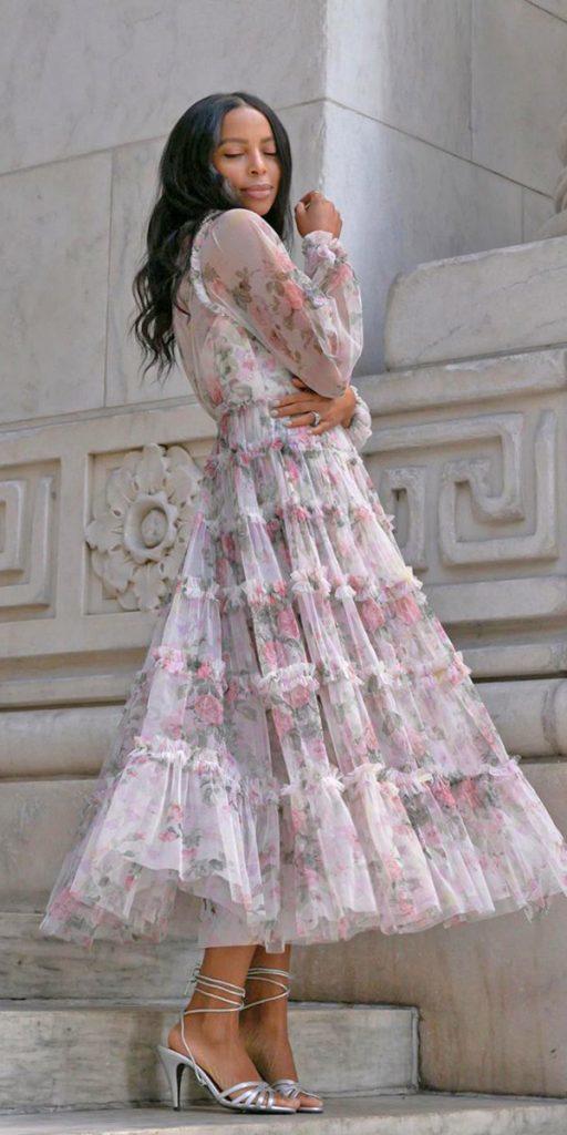tea length wedding dresses with long sleeves floral casual needleandthreadlondon