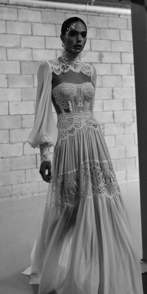 vintage lace wedding dresses boho rustic unique with long sleeves lior_charchy