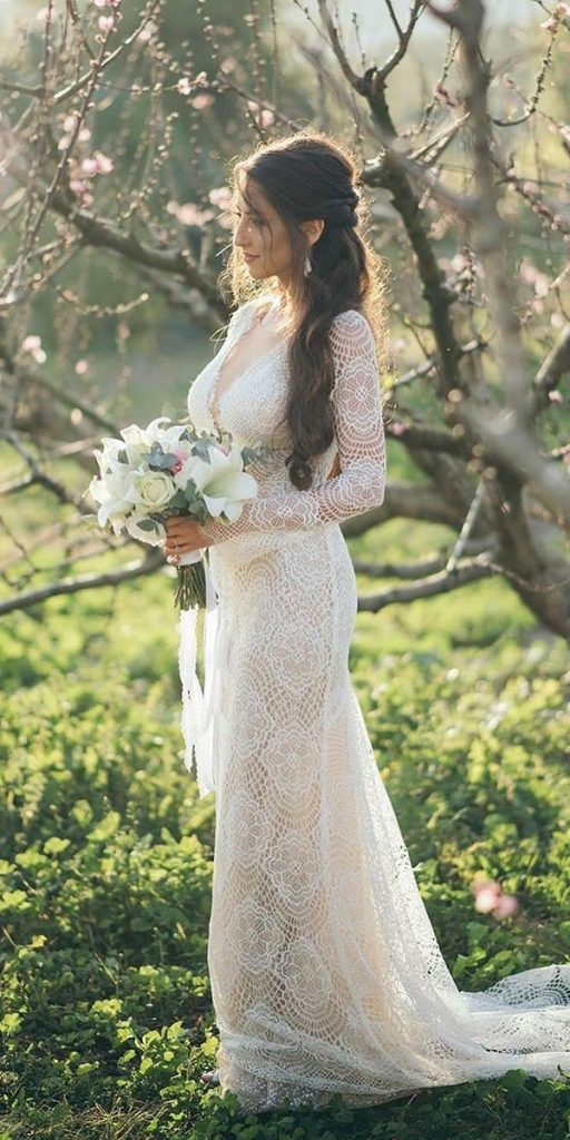 vintage lace wedding dresses sheath with long sleeves rustic solomerav_