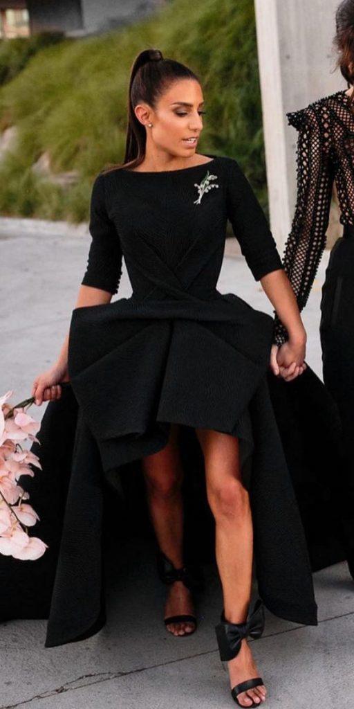 black wedding dresses simple with long sleeves high low jatoncouture