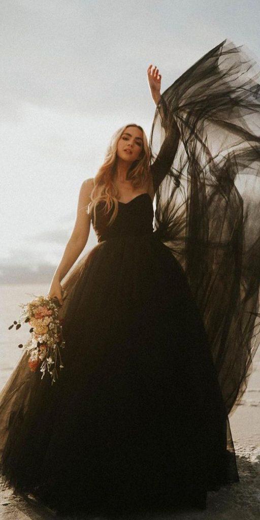 black wedding dresses sweetheart strapless neckline simple tulle abigailreneephotography