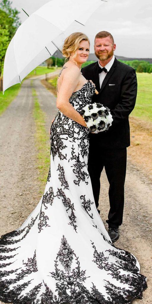 black wedding dresses white lace strapless neckline cocomelody