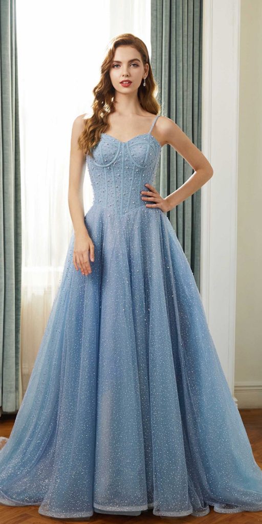blue wedding dresses a line sweetheart neckline with spaghetti straps digiobridal