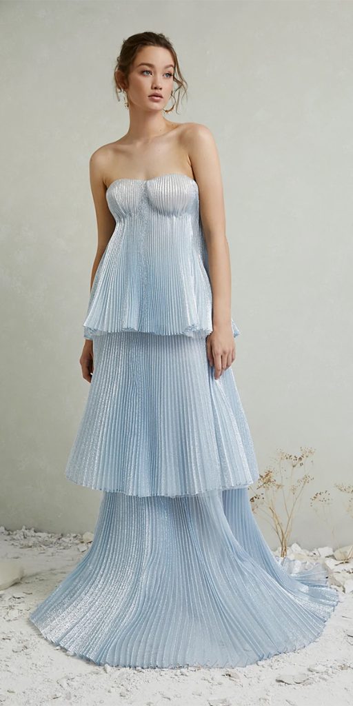 blue wedding dresses strapless neckline sheath ruffles katherinetash