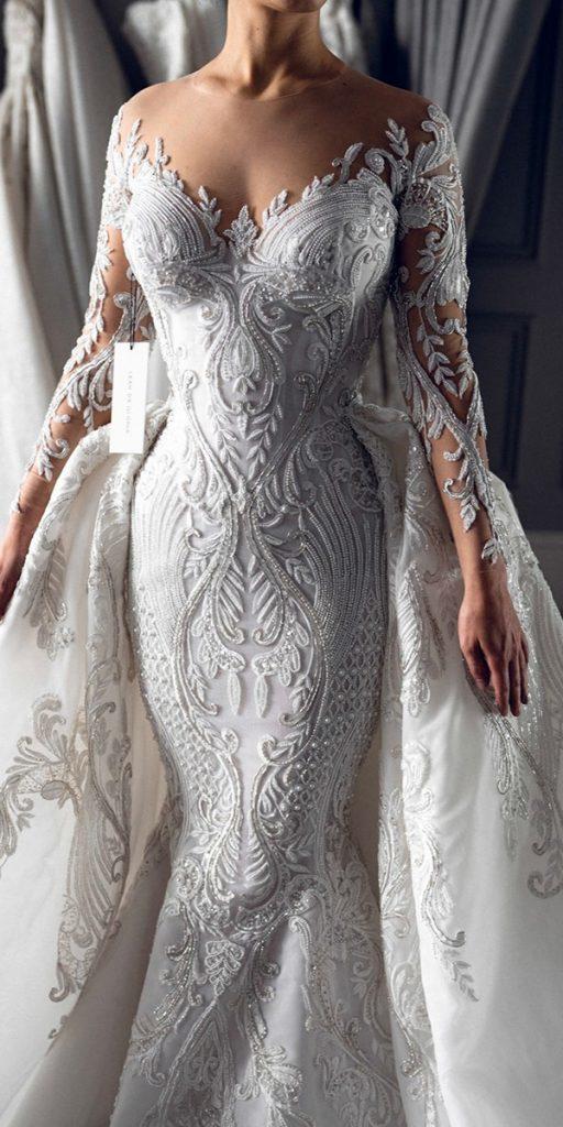 bridal gowns with sleeves lace with overskirt leahdagloria