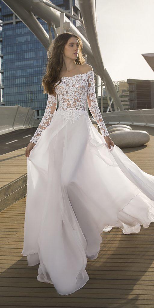 bridal gowns with sleeves off the shoulder with lace sleeves
