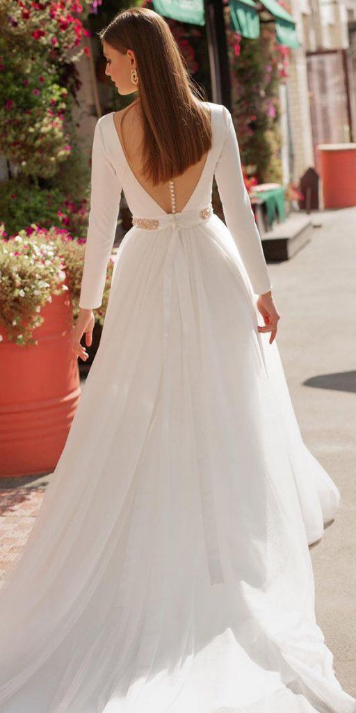 bridal gowns with sleeves simple a line v back loft weddding