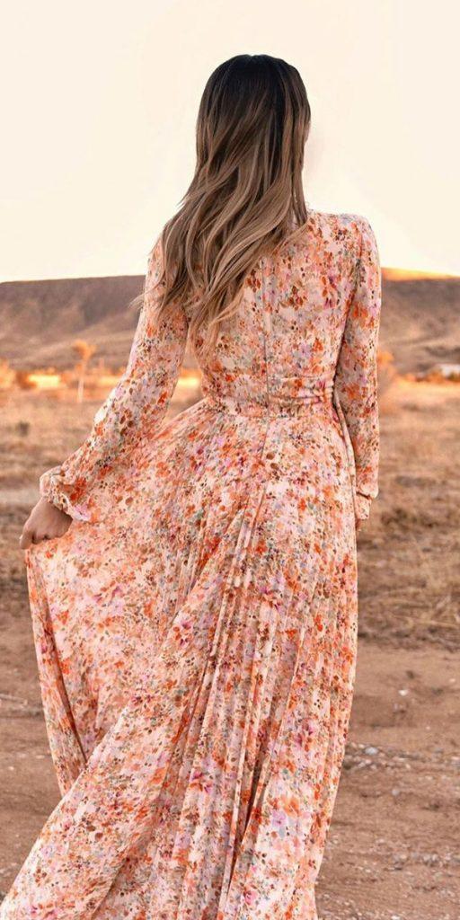 fall wedding guest dresses a line with long sleeves floral moniquelhuillier