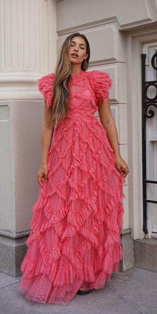 fall wedding guest dresses pink long maxi needleandthreadlondon