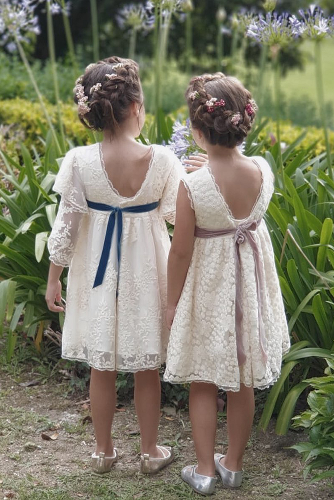 lace flower girl dresses boho open back with bow sommeraofficial