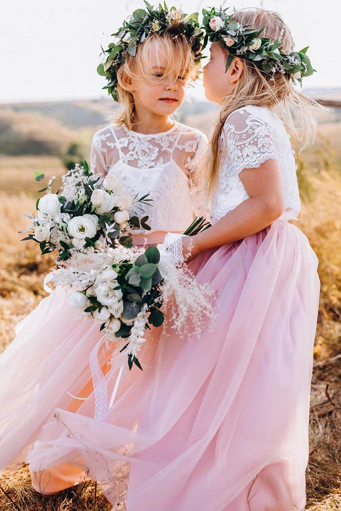 lace flower girl dresses lace top blush tulle skirt stylishbrideaccs