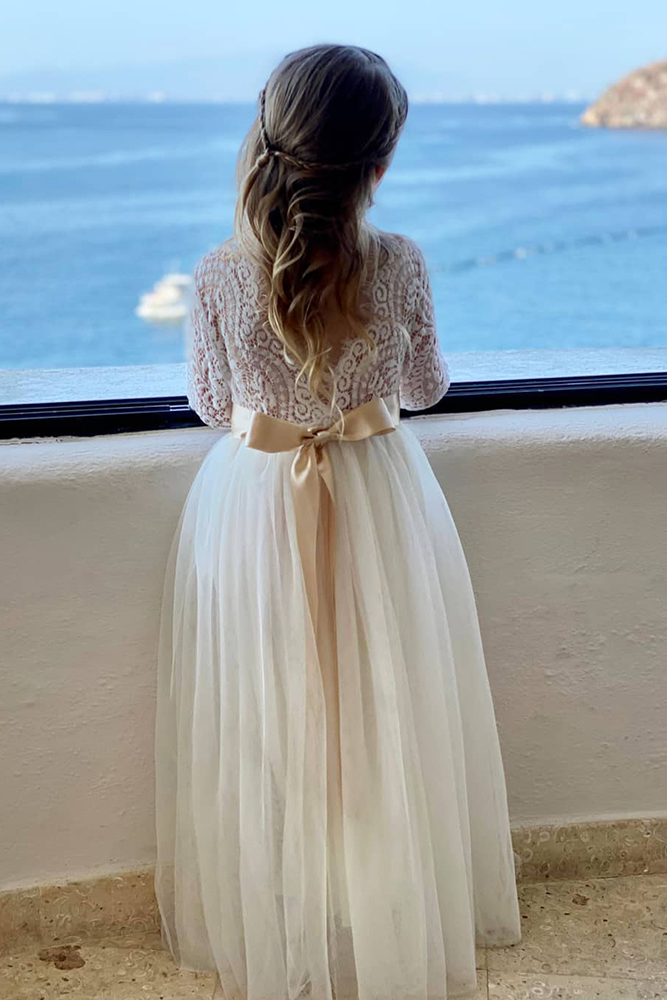 lace flower girl dresses lace with sleeves with bow hannahrosevintageboutique