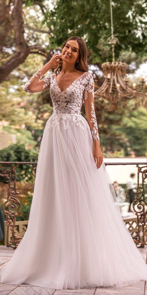 lace wedding dresses with sleeves a line with illusion sleeves aria bride