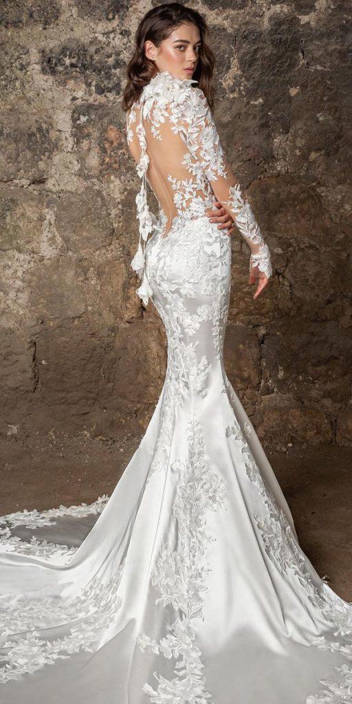 lace wedding dresses with sleeves fit and flare with sleeves tattoo effect back pninatornai