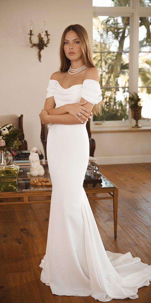 mermaid wedding dresses simple off the shoulder sweetheart neckline lihi hod