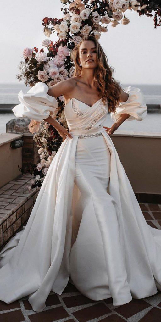 mermaid wedding dresses sweetheart neckline with puff sleeves simple millanova
